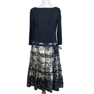 David Meister Long Sleeve Dress Black and White 10